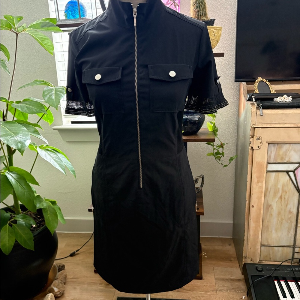 Zenergy by Chicos Blk Military style dress GUC Stretch fabriC SZ 0